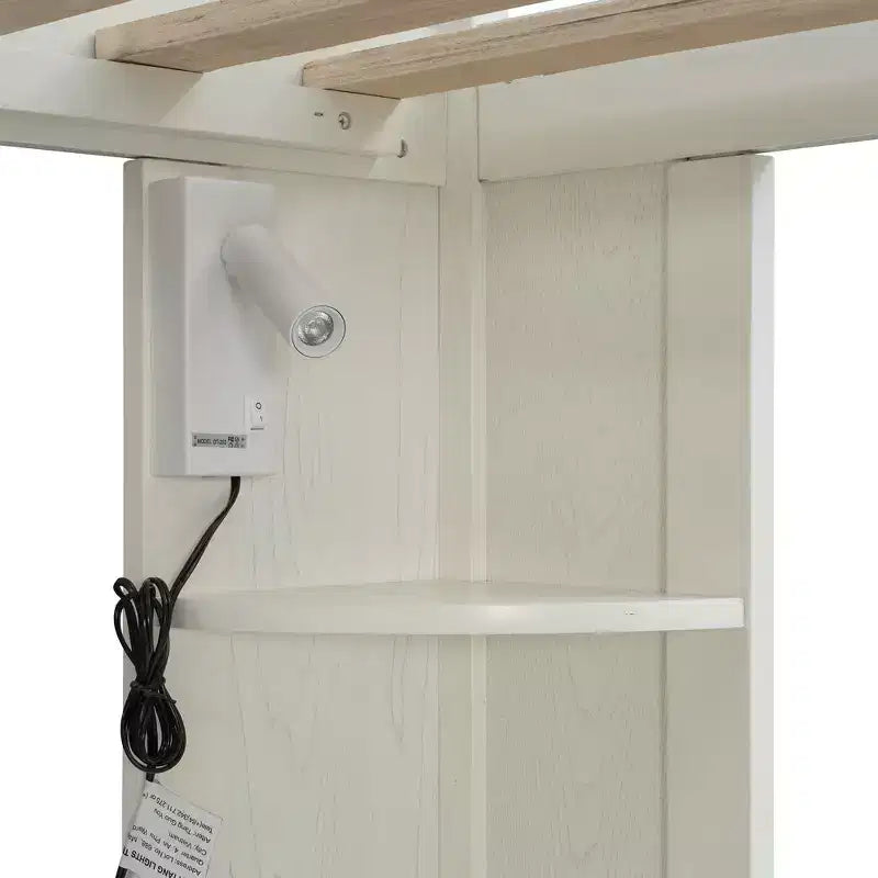 Lit mezzanine tout-en-un pour une personne avec penderie intégrée, bureau, étagères, plateau pour clavier et projecteur