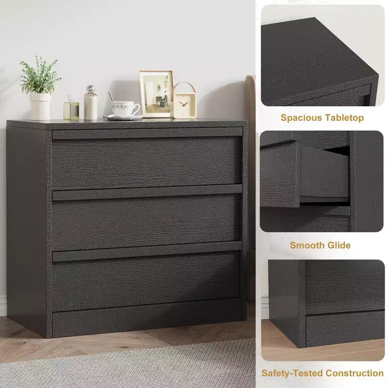 Mesita de noche alta de 3 cajones de 30 - mesa auxiliar de cama y mesa lateral modernas con amplio espacio de almacenamiento y kit antivuelco para dormitorio y sala de estar