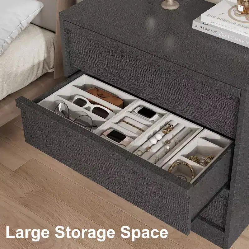 Mesita de noche alta de 3 cajones de 30 - mesa auxiliar de cama y mesa lateral modernas con amplio espacio de almacenamiento y kit antivuelco para dormitorio y sala de estar