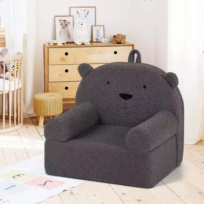 Kindersofa in Bärenform, Schaumstoffsofa für Kleinkinder mit weichem Fleece-Bezug, Braun/Grau/Marineblau/Rosa