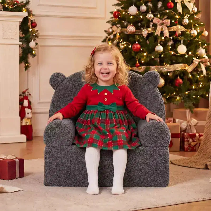 Kindersofa in Bärenform, Schaumstoffsofa für Kleinkinder mit weichem Fleece-Bezug, Braun/Grau/Marineblau/Rosa