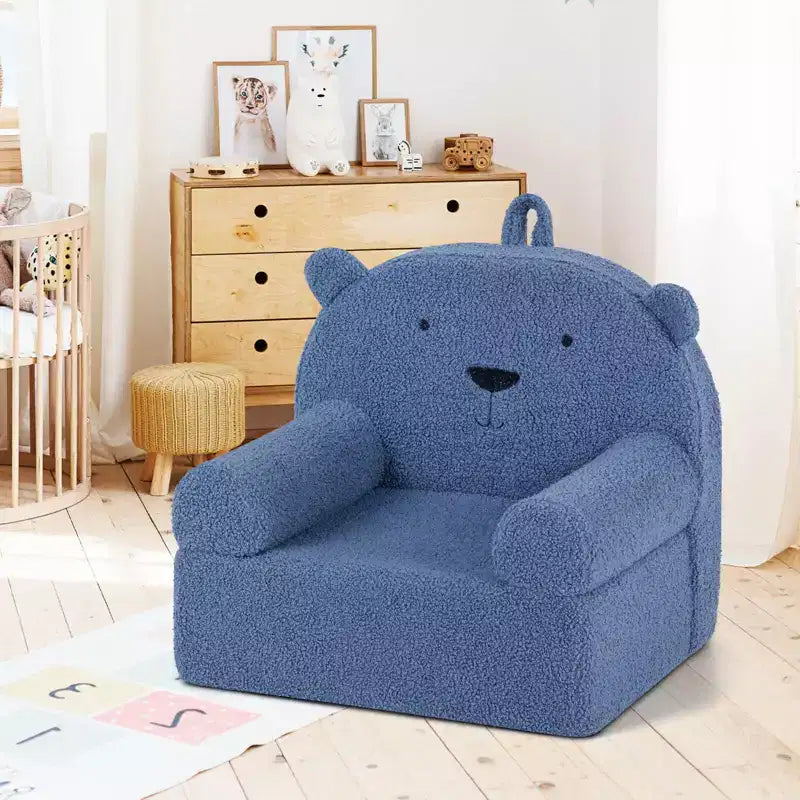 Kindersofa in Bärenform, Schaumstoffsofa für Kleinkinder mit weichem Fleece-Bezug, Braun/Grau/Marineblau/Rosa