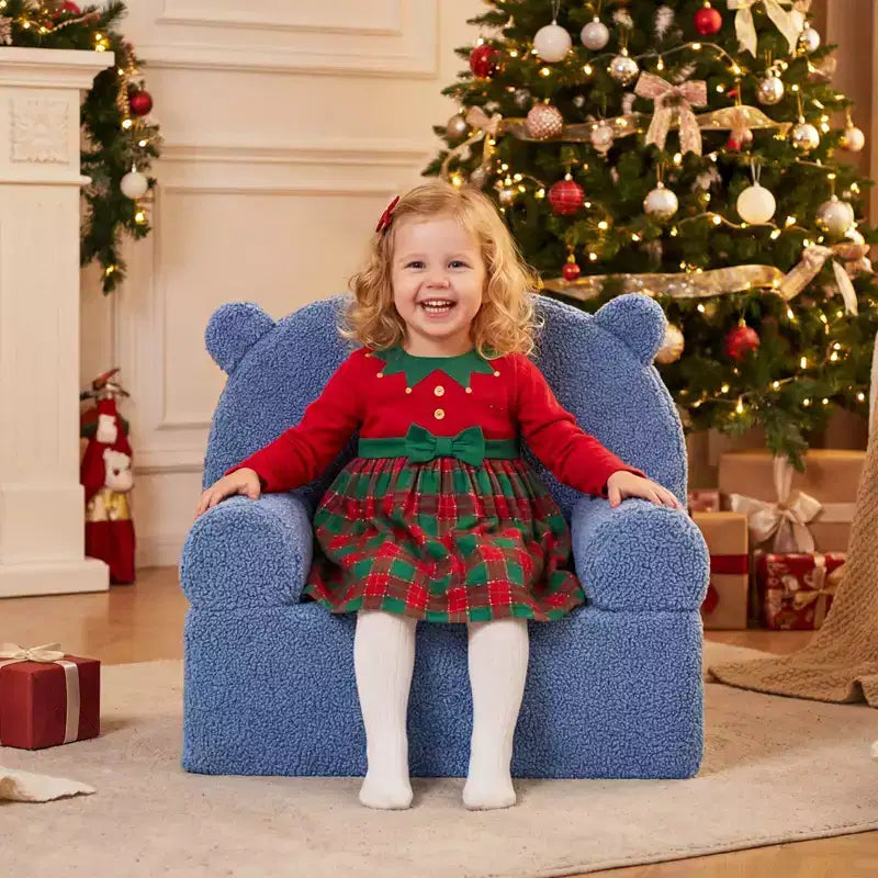 Kindersofa in Bärenform, Schaumstoffsofa für Kleinkinder mit weichem Fleece-Bezug, Braun/Grau/Marineblau/Rosa