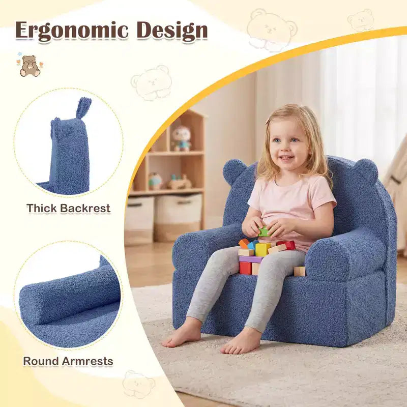 Kindersofa in Bärenform, Schaumstoffsofa für Kleinkinder mit weichem Fleece-Bezug, Braun/Grau/Marineblau/Rosa