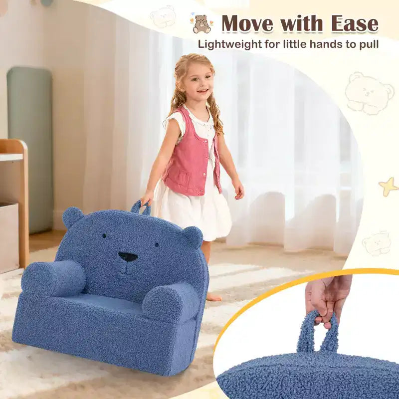 Kindersofa in Bärenform, Schaumstoffsofa für Kleinkinder mit weichem Fleece-Bezug, Braun/Grau/Marineblau/Rosa