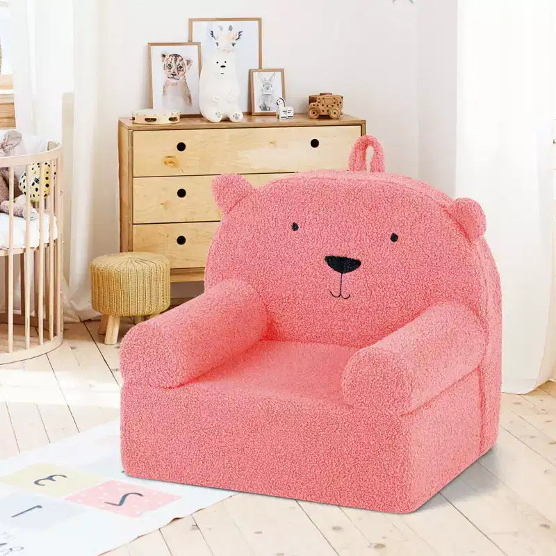 Kindersofa in Bärenform, Schaumstoffsofa für Kleinkinder mit weichem Fleece-Bezug, Braun/Grau/Marineblau/Rosa