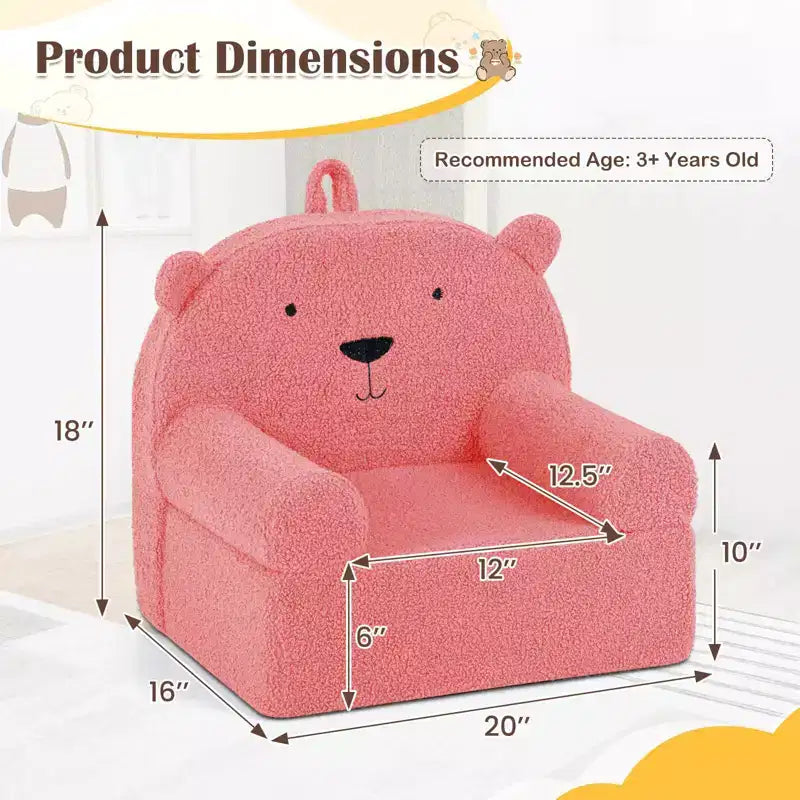 Kindersofa in Bärenform, Schaumstoffsofa für Kleinkinder mit weichem Fleece-Bezug, Braun/Grau/Marineblau/Rosa