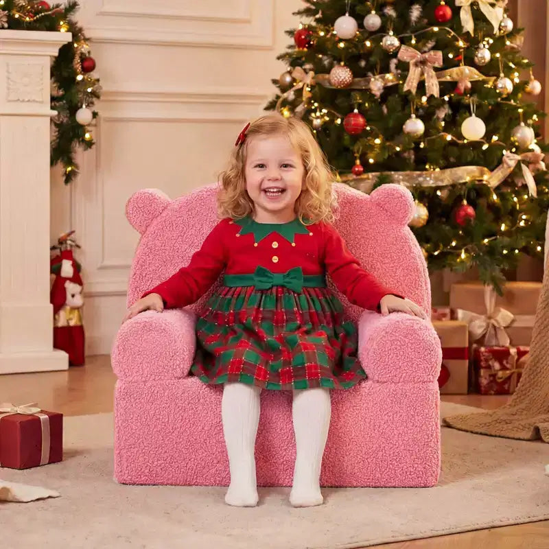 Kindersofa in Bärenform, Schaumstoffsofa für Kleinkinder mit weichem Fleece-Bezug, Braun/Grau/Marineblau/Rosa