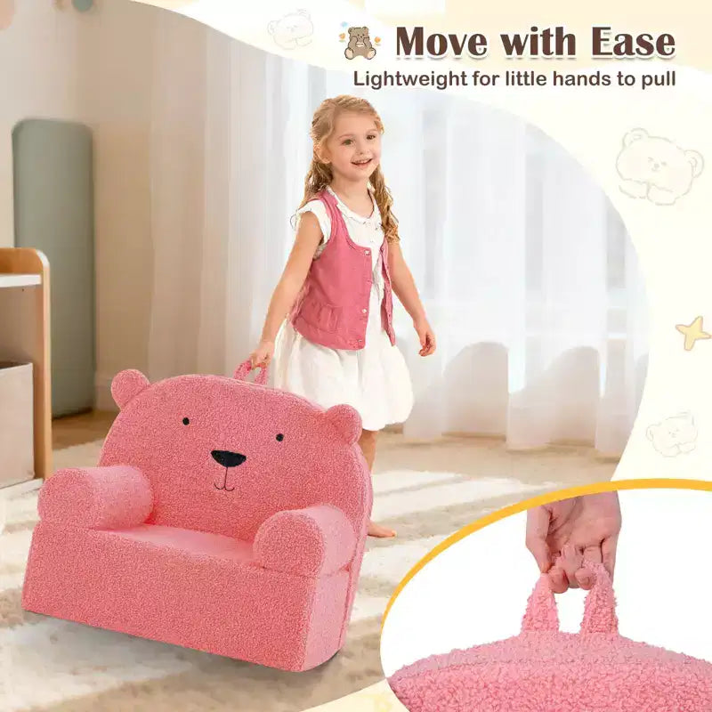 Kindersofa in Bärenform, Schaumstoffsofa für Kleinkinder mit weichem Fleece-Bezug, Braun/Grau/Marineblau/Rosa