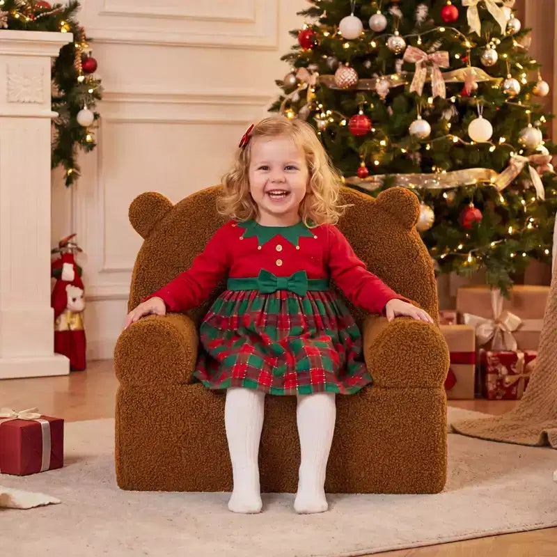 Kindersofa in Bärenform, Schaumstoffsofa für Kleinkinder mit weichem Fleece-Bezug, Braun/Grau/Marineblau/Rosa