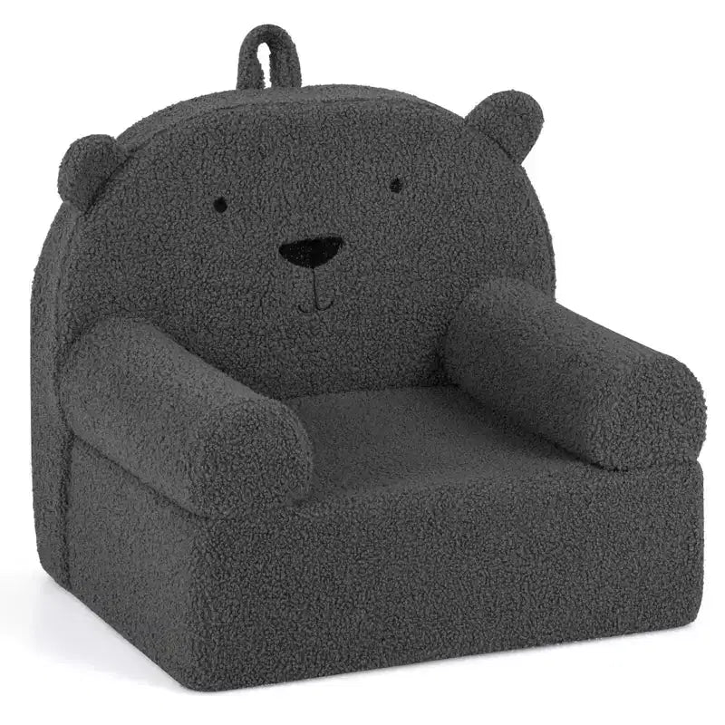 Kindersofa in Bärenform, Schaumstoffsofa für Kleinkinder mit weichem Fleece-Bezug, Braun/Grau/Marineblau/Rosa