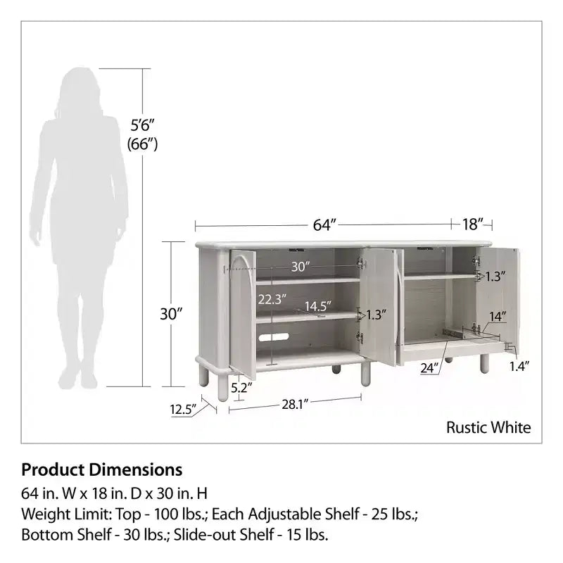 Buffet en bois rustique avec étagères réglables