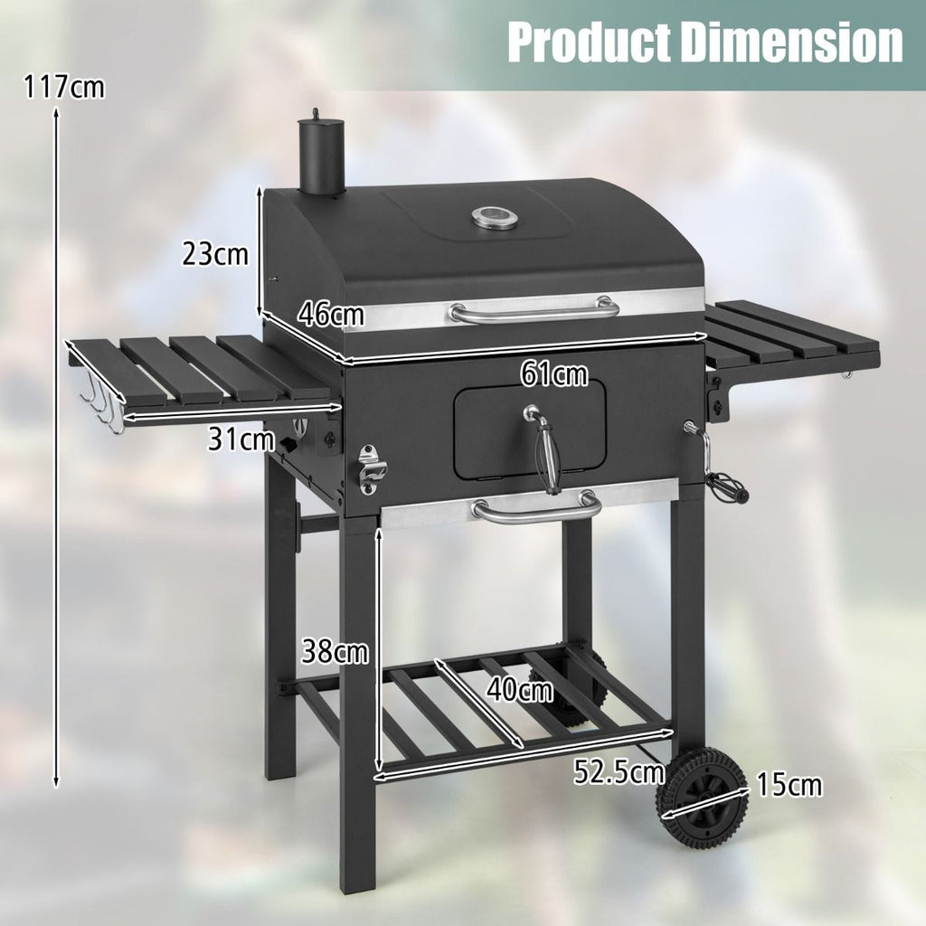 Barbecue à Charbon de Bois Portable avec 2 Tables d'Appoint Noir