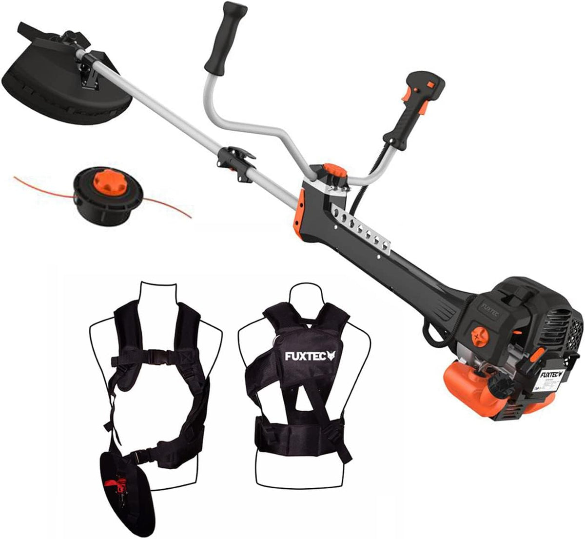Fuxtec Débroussailleuse Thermique Professionnelle FX-PS152 52 cm3 3CV Système Anti Vibration - 2 en 1 Coupe-Bordure avec Tête de Coupe Double Fil et Lame 3 Dents Modèle Conçu pour Les Pros
