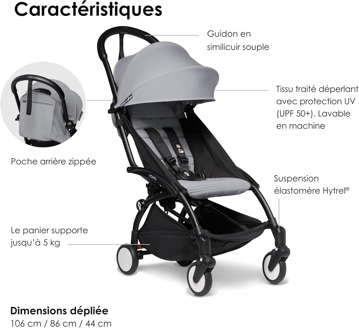 Poussette BABYZEN YOYO2 6+ (Cadre noir + pack couleur Aqua) - Comprend un harnais, un dossier, des arceaux de capote, une bandoulière, un coussin d’assise, et une capote assortie