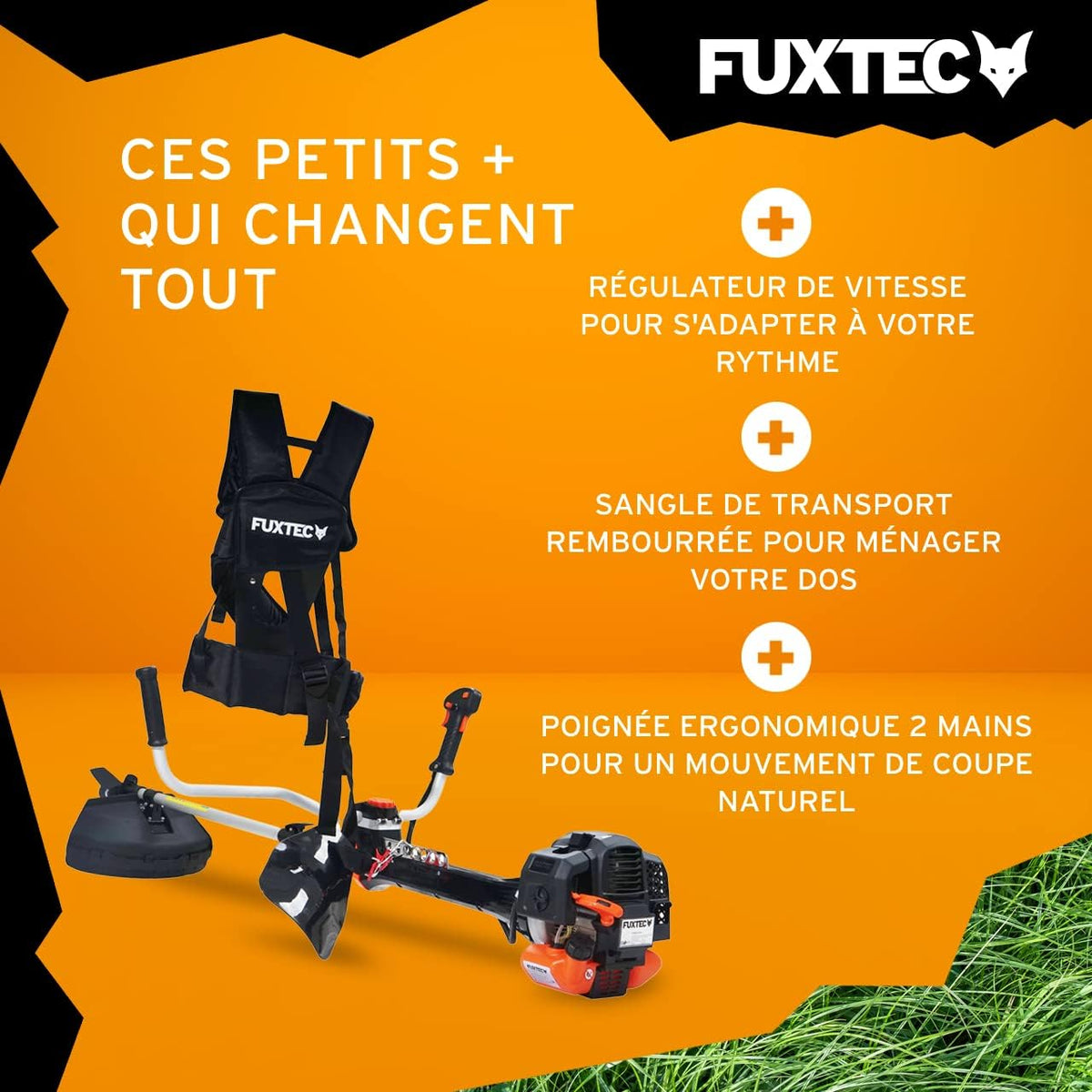 Fuxtec Débroussailleuse Thermique Professionnelle FX-PS152 52 cm3 3CV Système Anti Vibration - 2 en 1 Coupe-Bordure avec Tête de Coupe Double Fil et Lame 3 Dents Modèle Conçu pour Les Pros