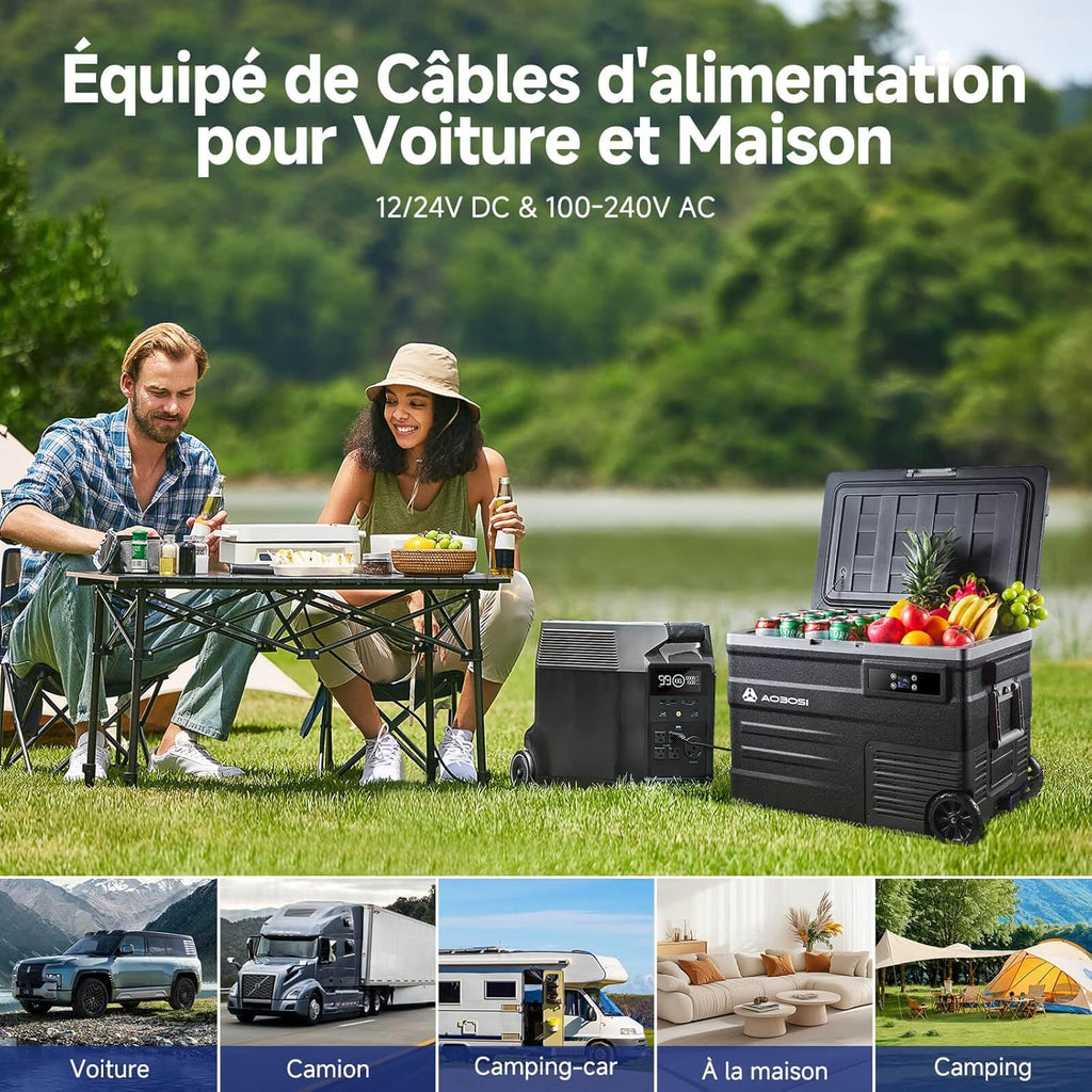 AAOBOSI 45L Glacière à Compresseur, Glaciere électrique -20°C à 20°C, Frigo Camion APP&Bouton Contr?le, 12/24V DC et 100-240V AC Glaciere Camping Pour Voiture, Camion, Bateau et Prise De Courant