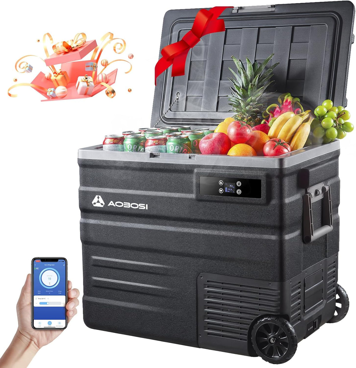 AAOBOSI 45L Glacière à Compresseur, Glaciere électrique -20°C à 20°C, Frigo Camion APP&Bouton Contr?le, 12/24V DC et 100-240V AC Glaciere Camping Pour Voiture, Camion, Bateau et Prise De Courant