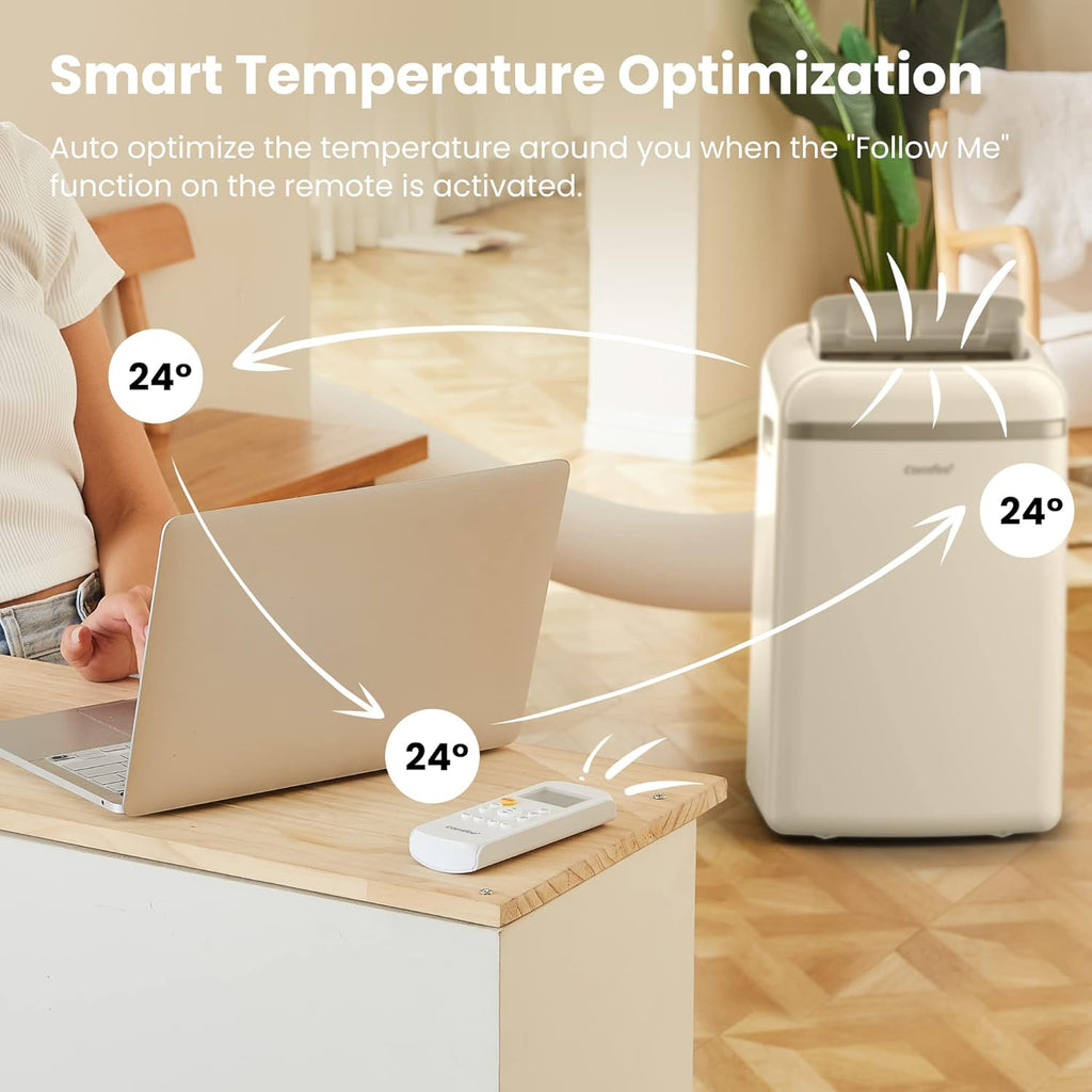 COMFEE' Climatiseur Mobile 9000 BTU/h 2,6kW, 3-EN-1 Refroidisseur Déshumidificateur Ventilateur, Fonction Follow me, Minuterie, Mode nuit, Pour salon et maison de 33©O/88m3, MPPH-09CRN7, R290
