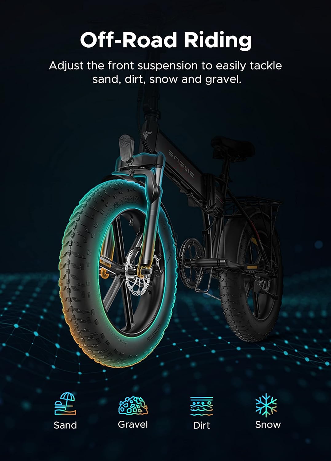 ENGWE EP-2 Pro Vélo électrique Pliable 20 ¡Á 4.0 Fat Bike Electrique 7 Vitesses avec Batterie Amovible 48V 13Ah Autonomie 120km Tout-Terrain & VTT & Plage & Neige